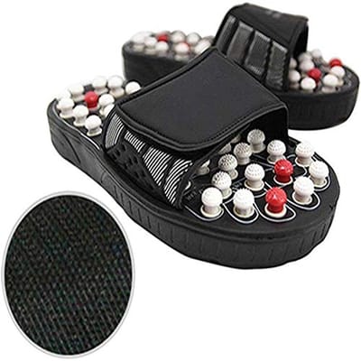 Voetmassageapparaat met acupressuur en magnetische therapie voor heren en dames - Slippers voor voetreflexzonemassage in zwart, maat 38 EU tot 45 EU