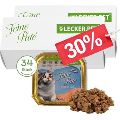34 x 100 g Lecker.Pet® Mia's Feine Paté Reich an Lachs kattenvoer natvoer volledig voer