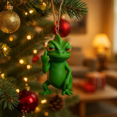 AnimalsAttitude - Middelgrote Kerstdecoratie – Kameleon – Kerstboom hanger, bureau decoratie, 3D-geprinte figurine