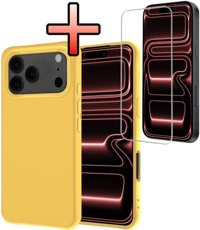 Hoesje - Met Screenprotector - Geschikt voor Apple iPhone 17 Pro - Sterk & Shockproof - Back Cover - Siliconen Case - Telefoon Hoes - Geel