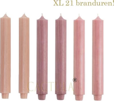 Cactula Dinerkaarsen XL 3,2 x 30 cm in 3 kleuren Rozen | Abrikoos / Antiek Roze / Oud Roze 21 BRANDUREN