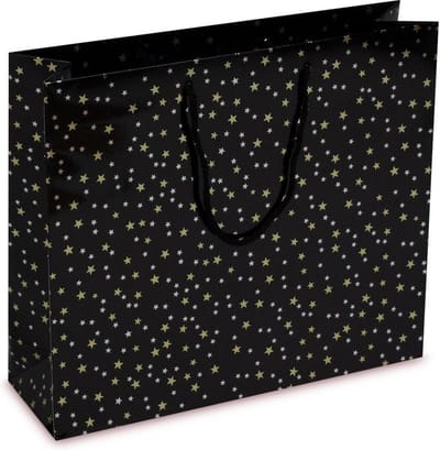 Luxe papieren tassen, Kerstverpakking, Kersttas, 40x12x35cm zwart/goud/zilver (10 stuks)