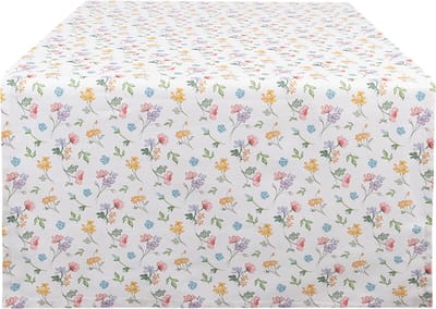 Clayre & Eef Tafelloper 50x140 cm Wit Katoen Bloemen