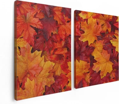 Artaza Canvas Schilderij Tweeluik Herfstbladeren in het Oranje en Rood - 120x80 - Foto Op Canvas - Canvas Print