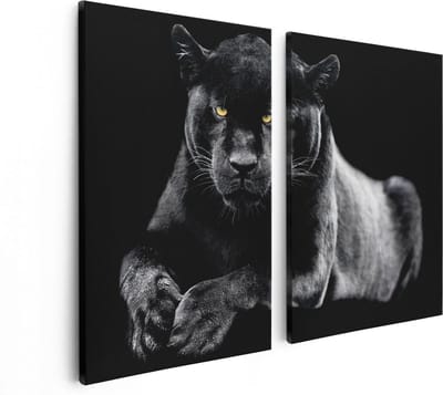 Artaza Canvas Schilderij Tweeluik Zwarte Panter - 80x60 - Foto Op Canvas - Canvas Print
