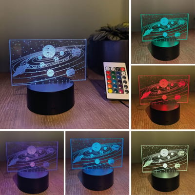 Klarigo® Nachtlamp - Zonnestelsel - 3D LED Lamp Illusie – 16 Kleuren – Bureaulamp – Sfeerlamp – Nachtlampje Kinderen – Creative lamp - Met afstandsbediening