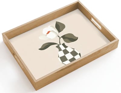 Dienblad hout 40x30 cm - Schootdienblad - Vaas - Geruit - Groen - Bloem - Borrelplank rechthoek - Plateau dienbladen