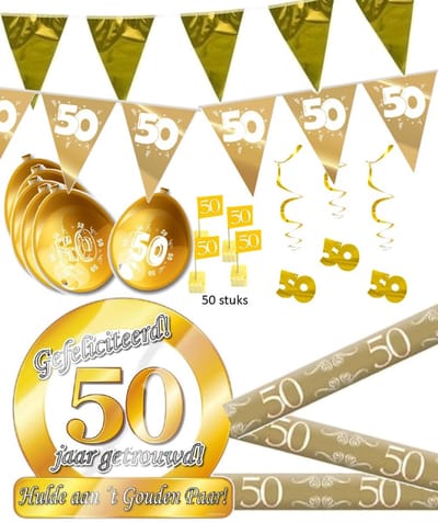 50 jaar getrouwd versiering pakket L - 7 delig -Jubileum - gouden bruiloft.