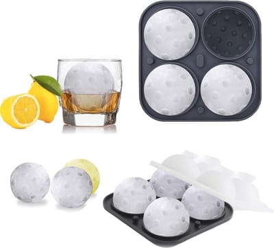 4-Way Rond IJsblokjesvorm, 3D Siliconen IJsblokjesmaker voor Cocktails, Whisky en Iced Coffee, BPA-vrij, Met Trechterdeksel voor Gemakkelijk Vullen en Perfecte IJsblokjes van 5.5 cm