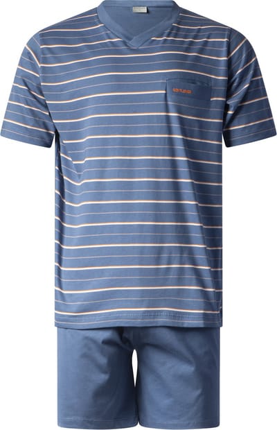 Gentlemen - heren shortama 114284 - korte pyjama - zomer pyjama - V-hals - blauw - maat M