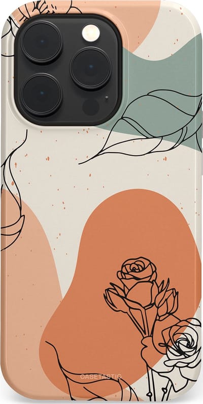 Casetastic hoesje geschikt voor Apple iPhone 14 Pro - MagSafe - Dubbellaagse bescherming - Lijnenspel roos - Fashion Case - Saliegroen Perzik Zand