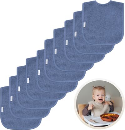 Funnies Slabbetjes 10-Pack Silk Blauw - Set van 10 Zachte Slabbertjes - Grote Slabbers - Kwijldoekjes voor Baby’s en Kinderen - Absorberend, Zacht en Makkelijk Wasbaar - Perfect voor Voeden, Kwijlen en Bescherming van Kleding