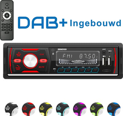 ESSGOO DAB Autoradio - Autoradio met Bluetooth - 1 din Autoradio - Dab+ en AM/FM Radio - Handsfree bellen - Usb, Aux, Tf - 4 x 60 Watt