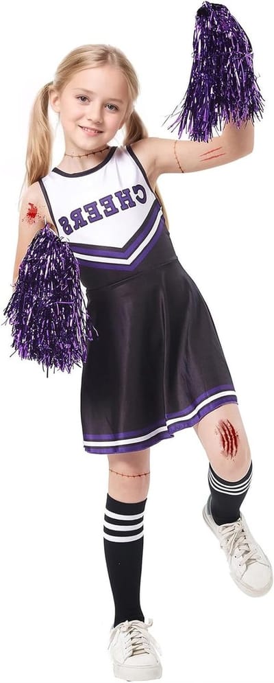 Meisjes Cheerleader Kostuum voor Schooltoneel, Inclusief Pompoms en Sokken, Halloween Outfit voor Kinderen van 4-12 Jaar