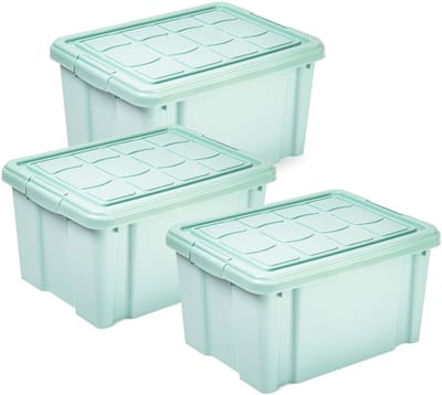 Plasticforte Multi Storage Opslagbox met deksel - 3x - mintgroen - 16 liter - 40 x 30 x 21 cm - kunststof - opbergdoos - opbergen