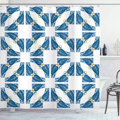 ABAKUHAUS Vintage Douchegordijn - Blauw-Wit - 175x240 cm - Polyester