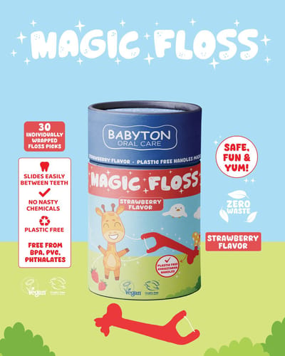 BABYTON - Floss Sticks - Gemakkelijk en leuk flossen - Gemaakt van maïszetmeel - Kinderen - Verpakking 30 stuks
