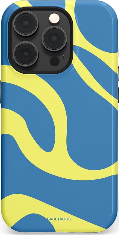 Casetastic hoesje geschikt voor Apple iPhone 15 Pro - MagSafe - Dubbellaagse bescherming - Blauwe Gele Zee Stranden - Fashion Case - Lavendel Goud Lichtblauw