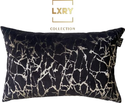 Zippi Design New York LXRY collectie - Velvet sierkussen zwart zilver diepe print - Luxe handgemaakt designkussen met eendenveren vulling - 40x60 cm