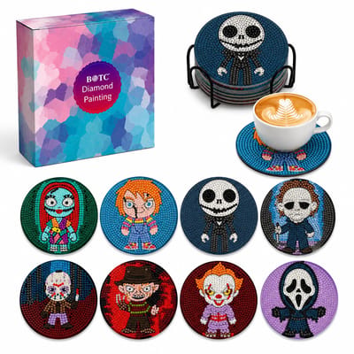 BOTC Diamond Painting - Onderzetters met Houder - Set van 8 - Pakket Volwassenen en Kinderen - Cadeau - Halloween