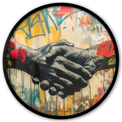 Poster in lijst Rond - Fotolijst 40x40 cm - Posters - Graffiti - Rozen - Handen - Street art - Ronde posterlijst zwart - Decoratie - Wanddecoratie woonkamer - Muurdecoratie slaapkamer