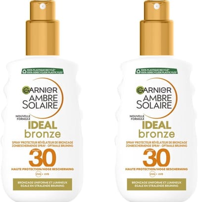 Garnier Ambre Solaire Ideal Bronze Zonnebrandspray SPF 30 - 2 x 200 ml Voordeelverpakking