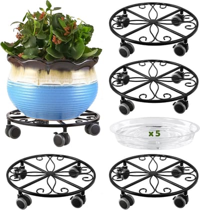 Set van 5 Plantenrollers met Wielen voor Zware Potten - Binnen en Buiten