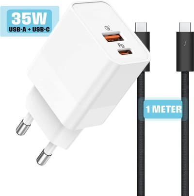 Usb C Adapter Stekker Oplader + usb C naar usb-C Kabel 1 Meter - GaN - 35w Snellader