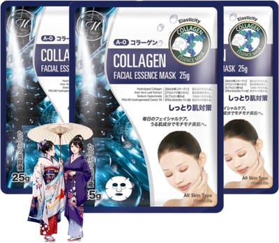 Mitomo - Collagen Gezichtsmasker - Organic Cotton Face Mask - Anti Aging - Collageen masker - 3 x 26g