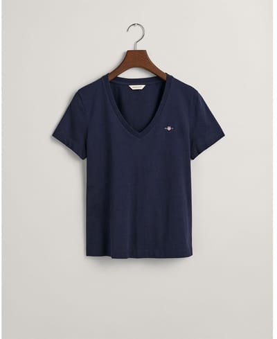 Gant Reg Shield T-shirt Met Korte Mouwen En V-hals Blauw S Vrouw