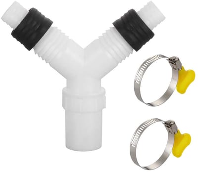 afvoer wasmachine dubbele aansluiting - dubbele draadaansluiting Y-adapter voor buizen met 20-31 mm ingang en 36 mm uitgang, kunststof schroefdraadaansluiting
