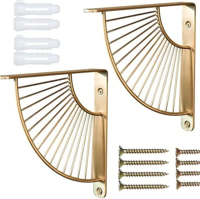 Gouden Metalen Hoeksteunen voor Wandplanken - Vintage Design met Schroeven en Hoge Draagcapaciteit, Ideaal voor Wanddecoratie en DIY Drijvende Planken