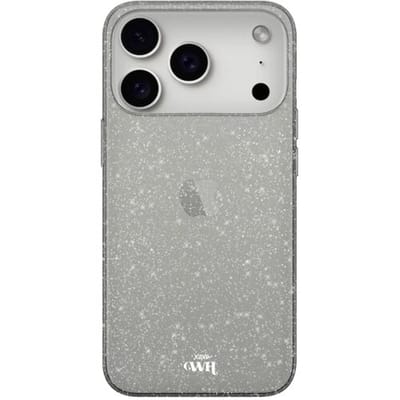 xoxo Wildhearts siliconen glitter hoesje - Sparkle Away Black - Siliconen hoesje geschikt voor iPhone 17 Pro - Shockproof case met glitters - Glitter hoesje Zwart