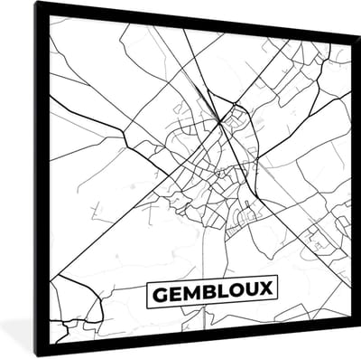 Fotolijst incl. Poster Zwart Wit- Stadskaart – Plattegrond – België – Zwart Wit – Gembloux – Kaart - 40x40 cm - Posterlijst