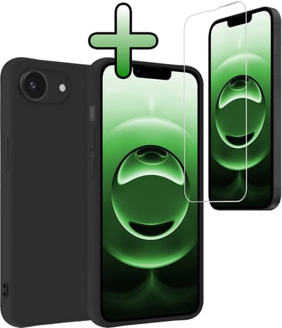 Hoesje Met Screenprotector - Geschikt voor Apple iPhone 16e - Sterk & Shockproof - Back Cover - Siliconen Case - Telefoon Hoes - Zwart