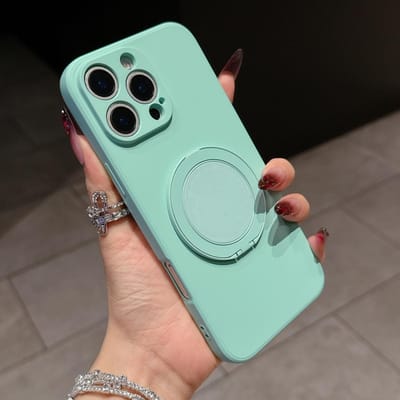 360° Roterende Standhouder Vloeibare Siliconen Hoesje Voor iPhone 16 E 15 14 Plus 13 12 Mini 11 Pro Max Ring Kickstand Grip Beugel Cover iPhone 12 mini