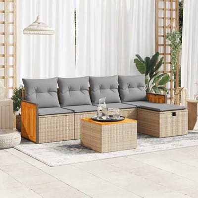 vidaXL - 6-delige - Loungeset - met - kussens - poly - rattan - beige
