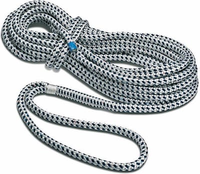 Aanleglijn met gesplitst en gekneusd oog van 40 cm in wit-zwart Ø 12 mm 8 m - Taifun® toevoegen: bootlijn, nylon katten aanleglijn