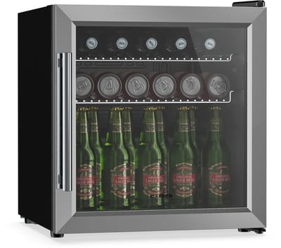 Klarstein drankkoelkast met glazen deur - 47 liter mini-drankkoelkast, ledverlichting, dubbel glas, verstelbare planken, 3-10 °C, onderbouw, stil