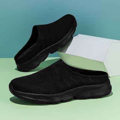 Pantoufles d'été en maille respirante pour femmes, chaussures décontractées de sport à semelle souple et légères à plateforme 42 noir