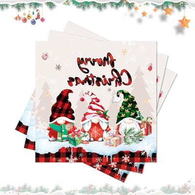 Set van 40 Kerstservetten met Gnome en Dennenboompatroon voor Feestelijke Tafelversiering - Papieren Servetten voor Kerstmis (33 x 33 cm)