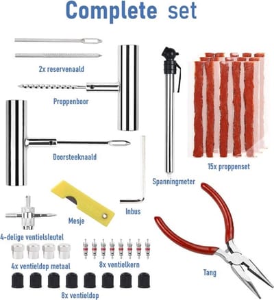 Banden Reparatieset - Proppenset - incl. stevige tas - voor Motor, brommer of Auto