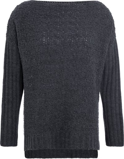 Knit Factory Emily Gebreide Dames Trui - Dames pullover gemaakt van Wol - Damestrui voor in de winter - Wintertrui - Lange mouw - Boothals - Antraciet - Donkergrijs - 36/38