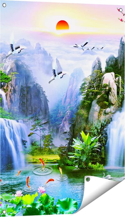Gards Tuinposter Watervallen in de Bergen - Abstract - 60x90 cm - Tuindoek - Tuindecoratie - Wanddecoratie buiten - Tuinschilderij