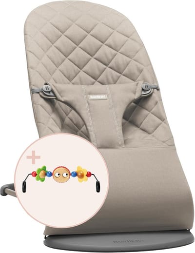 Lichtgewicht Babywipper met Speelgoedboog - Stimuleert Motoriek - Zandgrijs