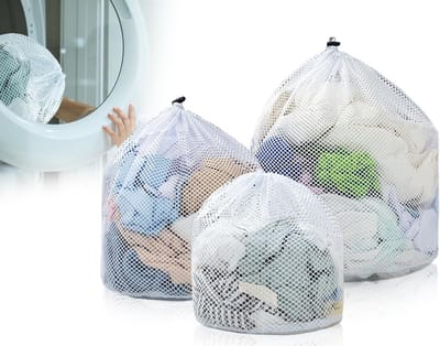 3-delige Wasnet Set voor Wasmachine, Herbruikbare Grofmazige Wasnetten met Koordstopper, 30 x 40, 40 x 50, 50 x 60 cm, Ideaal voor Kleding en Delicate Stoffen