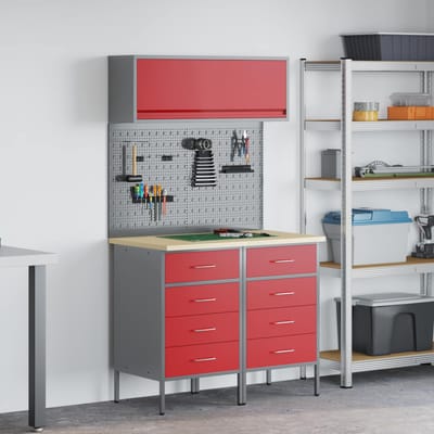 vidaXL - Werkkast - Set - met - lade - met - plank - met - opslag - 5 - st - Rood