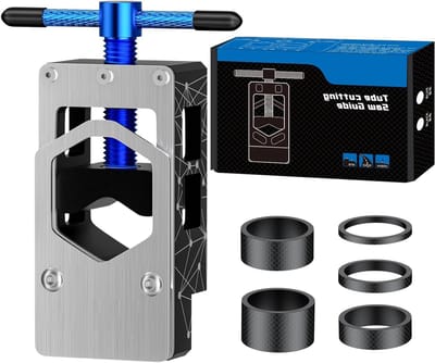Dailygoods - Pawfly Fietszaaggeleiding voor stuurpen, zadelpen, verstelbaar met 3-20 mm carbon spacers, buissnijgereedschap van koolstofvezel en aluminiumlegering