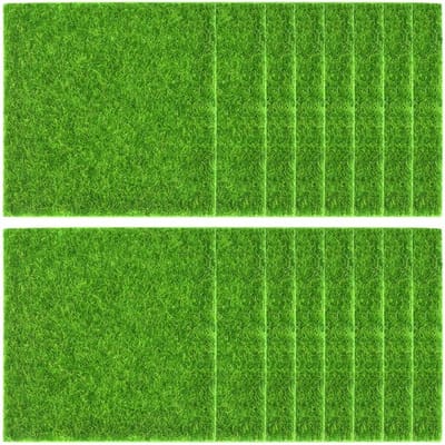 Kunstgras Tegels - Decoratie Gazon - Miniatuur Tuin - Levensechte Kleur - 16 Stuks - Groen