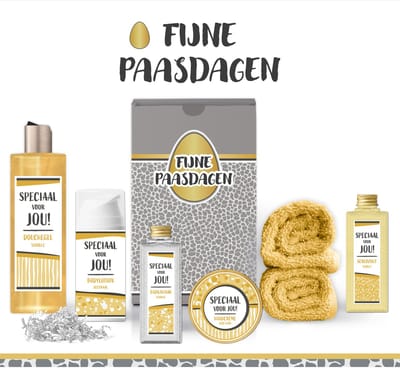 Geschenkset "Fijne Paasdagen" - 7 Producten - 740 Gram | Cadeautje Pasen - Giftset Geschenk - Pasen - Vrouw - Moeder - Oma - Vriendin - Zus